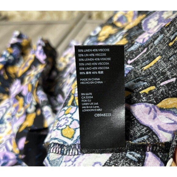 Free People Mini Dress Floral Linen Flutter Sleeve Ruffle Hem Back Cutout Size M - Picture 6 of 8